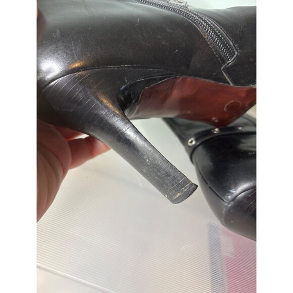 Gianni Bini Heeled Ankle Boots Black Sz 10 Square Toe Silver Grommet Strap - Picture 10 of 11